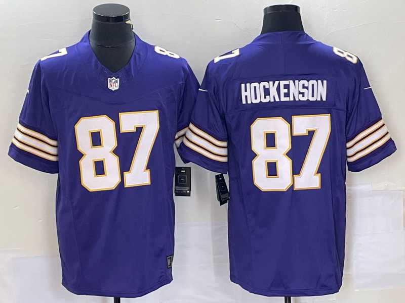 Men%27s Minnesota Vikings #87 TJ Hockenson Purple 2023 FUSE Vapor Limited Throwback Stitched Jersey